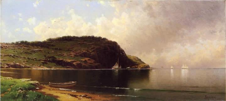 Alfred Thompson Bricher Seascape with Dory and Sailboats